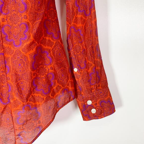 J.Crew The Perfect Shirt Women’s XS Red Purple Print Cotton Silk Blend Workwear - Picture 6 of 16